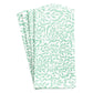 Handcrafted from cotton, Caspari’s Block Print Leaves Napkin Collection features a green leafy pattern on white, celebrating the elegance of Indian textiles.