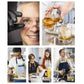 A collage shows people cooking and making drinks in a kitchen. Close-ups include a smiling man, a drink being poured, and groups preparing food and beverages together, featuring moments inspired by cocktail recipes from Cocktails Illustrated by Penguin Random House.