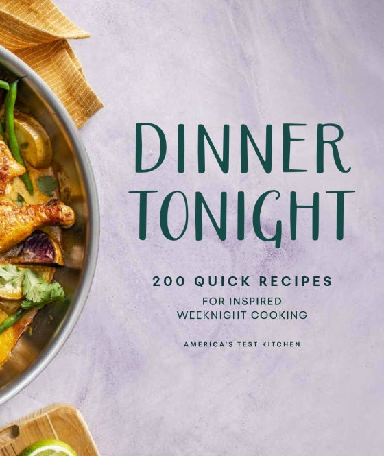Penguin Random House’s “Dinner Tonight” cookbook features a cover with a pan of chicken and vegetables on a light background, offering 200 quick recipes that make delicious weeknight dinners easy to prepare and clean up.