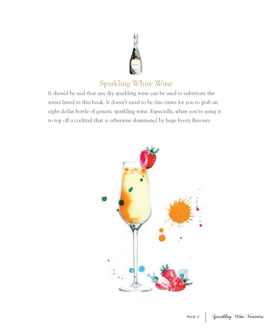 A glass of sparkling white wine garnished with a strawberry, accompanied by colorful splashes and fresh strawberries—ideal for lovers of creative spritz cocktails. Above the text, a small illustration of a wine bottle introduces Spritz Fever! by Penguin Random House, serving as an inviting, illustrated guide to refreshing spritz recipes.