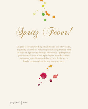 A page titled “Spritz Fever!” by Penguin Random House features colorful drink splashes at the top and a description highlighting the rising popularity and refreshing qualities of spritz cocktails. Discover why these low ABV favorites are perfect for any occasion as you explore a vibrant selection of spritz recipes, celebrating what makes this sparkling drink a beloved classic.