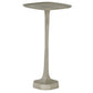 The Brenna Drinks Table by Made Goods features an antique silver textured metal finish, a square tray top, slender stem, and hexagonal base, shown against a white background.