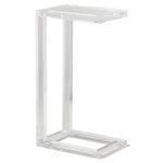 The Clark Acrylic Accent Table by Made Goods features a minimalist C-shaped design with open sides, adding a chic touch to any space. Shown elegantly against a white background.