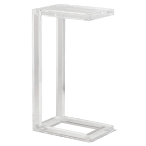 The Clark Acrylic Accent Table by Made Goods features a minimalist C-shaped design with open sides, adding a chic touch to any space. Shown elegantly against a white background.
