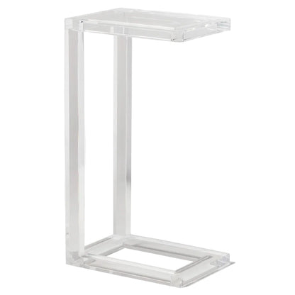 The Clark Acrylic Accent Table by Made Goods features a minimalist C-shaped design with open sides, adding a chic touch to any space. Shown elegantly against a white background.
