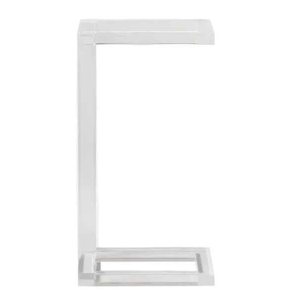 The Clark Acrylic Accent Table by Made Goods features a modern, minimalist C-shaped design for a chic touch to any space. Shown on a white background.