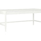 The Conrad Desk by Made Goods features a plain white rectangular design with a 14-inch depth, three drawers, and tapered legs, inspired by traditional Chinese consoles. Photographed against a white background.