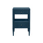 The Conrad Nightstand Collection by Made Goods features a blue wooden nightstand with two drawers, an open faux raffia shelf in between, and small round drawer knobs—an elegant addition to any bedroom.