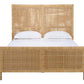 The Isla Bed Collection by Made Goods features a wooden frame with crisscross handwoven rattan headboard and footboard, finished with two white pillows and crisp white bedding.