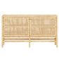 The Isla Narrow Buffet by Made Goods features a rectangular design with two woven rattan-cane doors, four legs, and a natural light wood finish.