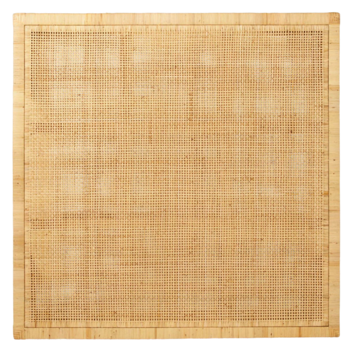 The Isla Coffee Table by Made Goods features a rectangular woven rattan mat with a tight, uniform weave and a solid border—ideal for adding texture to your space or styling on a lower shelf.