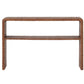 The Lynette Console by Made Goods features a rectangular design with a rusted metal finish, one lower storage shelf, and an industrial, minimalist style.