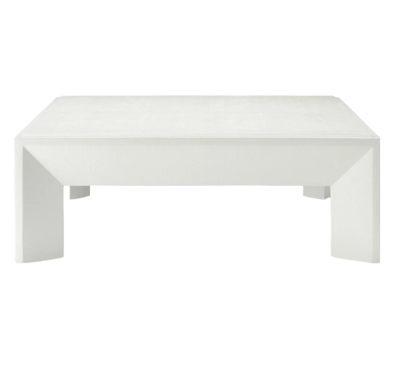 The Roberts Coffee Table by Made Goods is a rectangular, minimalist white table with uniquely shaped legs and a flat top, shown against a plain white background.