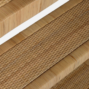 Close-up view of three woven natural fiber panels, showcasing texture and pattern—ideal for adding visual interest to the Made Goods Tottie Bookcase.