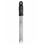 The Microplane Premium Classic Zester, Black, features a stainless steel grating surface and ergonomic handle, making it ideal for effortless zesting and grating.