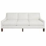 A white, three-cushion Chatham Sofa by Hickory Chair with wooden legs, viewed from the front against a plain white background, evokes timeless elegance—bringing a touch of West Palm Beach sophistication to any space.