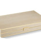 The Aerin Croc Leather Backgammon Set features a rectangular beige box with a subtle crocodile finish and a small square clasp, shown on a white background.