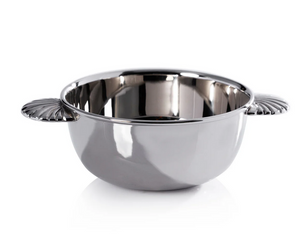 The Zodax Eden Roc Condiment Bowl in Polished Nickel features two side handles and a sleek design, making it an elegant addition to your table setting.