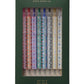 The Rifle Paper Co. Delphine Gel Pen Set features eight floral colored ink pens, arranged vertically in dark green packaging.