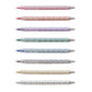 The Delphine Gel Pen Set by Rifle Paper Co. features eight retractable gel pens, each with a unique color and patterned barrel—ideal for anyone who loves vibrant ink and stylish designs.