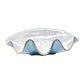 The Herend Reserve Collection Giant Clam is a wavy-edged, shallow blue and white glass bowl with a gold rim, evoking the elegance of Chinese ceramic artistry against a plain white background.