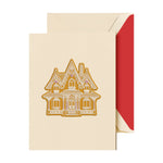 Send warm wishes this season with Crane’s Engraved Gingerbread Cottage Card Set, featuring a gingerbread house design and cream envelopes lined in scarlet. Ideal for anyone who loves boxed holiday greeting cards.