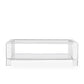 The Surrey Acrylic Rectangular Cocktail Table by Interlude Home features a clear design with a lower shelf, ideal for contemporary living rooms. Shown on a white background.