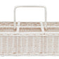 A rectangular Blue Pheasant Micaela White Rattan Collection wicker basket with a handle.