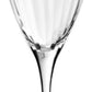 The Corinne Collection wine glass by William Yeoward Crystal features a thin stem, round base, and delicate vertical optic pattern, shown upright against a plain white background.