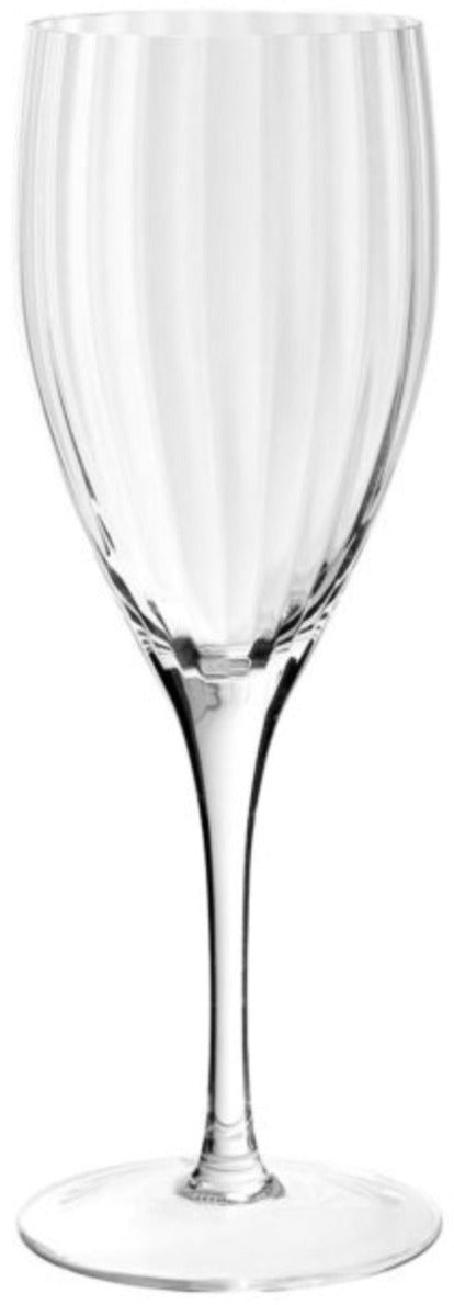 The Corinne Collection wine glass by William Yeoward Crystal features a thin stem, round base, and delicate vertical optic pattern, shown upright against a plain white background.