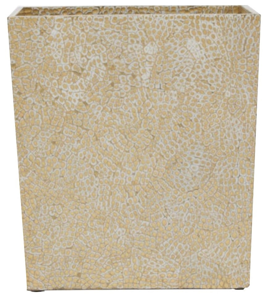 Square beige planter with a textured, pebble-like surface, inspired by the Callas Bath Collection from Pigeon & Poodle.