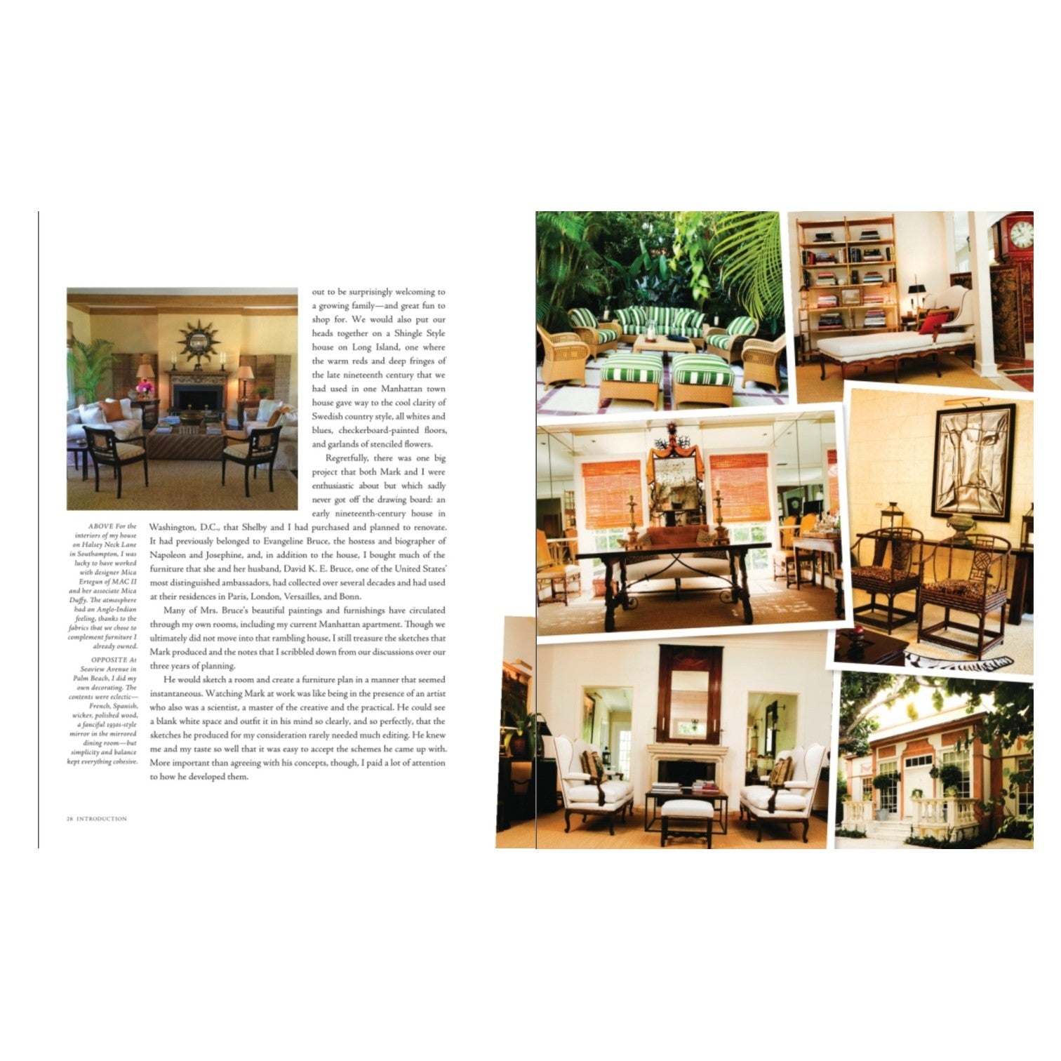 A two-page magazine spread from Rizzoli’s Great Inspiration features an article and photos of stylish living rooms, chairs, tables, and greenery—highlighting how modern interior design continues to evolve.