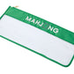 The Oh My Mahjong Mahjong Stitched Bag is a green pouch with a zipper, “MAHJONG” text, tile graphic, and a transparent lower section to display your mahjong tiles.