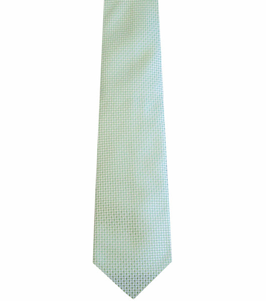 A Robert Jensen Green Woven Crosshatch Tie, displayed on a white background. This piece, made by traditional artisans, is perfect for showcasing your personal style.