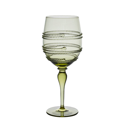 Raise a toast with this green-tinted wine glass from Juliska’s Ella Drinkware Collection, featuring a twisted, raised spiral wrapping around the bowl and elegantly perched atop a slender stem with a round base—artisan-crafted glassware inspired by classic Juliska mouth-blown designs.