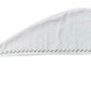 The Weezie Towels Hair Towel Wrap is a white microfiber wrap featuring a green zigzag edge stitch, a secure fastening button, and room for custom embroidery.