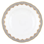 Herend Fish Scale Gray Collection porcelain plate with scalloped edge, featuring a gray and gold decorative border and thin gold rim.