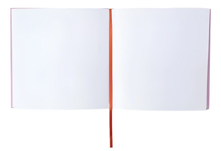 The PrintWorks Be My Guest Book in Rust and Pink features open white pages and a red ribbon bookmark—ideal for capturing cherished memories at any event or adding a stylish accent to your home decor.