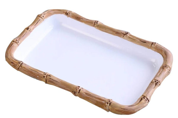 Ceramic serving platter with a Beatriz Ball Vida Bamboo Melamine design on a white background.