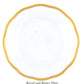 The Herend Gwendolyn White and Gold Collection bread and butter plate features a round white porcelain design with a wavy 24k gold rim—an elegant choice for artistic appreciation at any table setting.