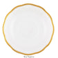 The Herend Gwendolyn White and Gold Collection saucer features a scalloped 24 karat gold rim, shown from above against a white background—an elegant choice for those with an artistic eye.