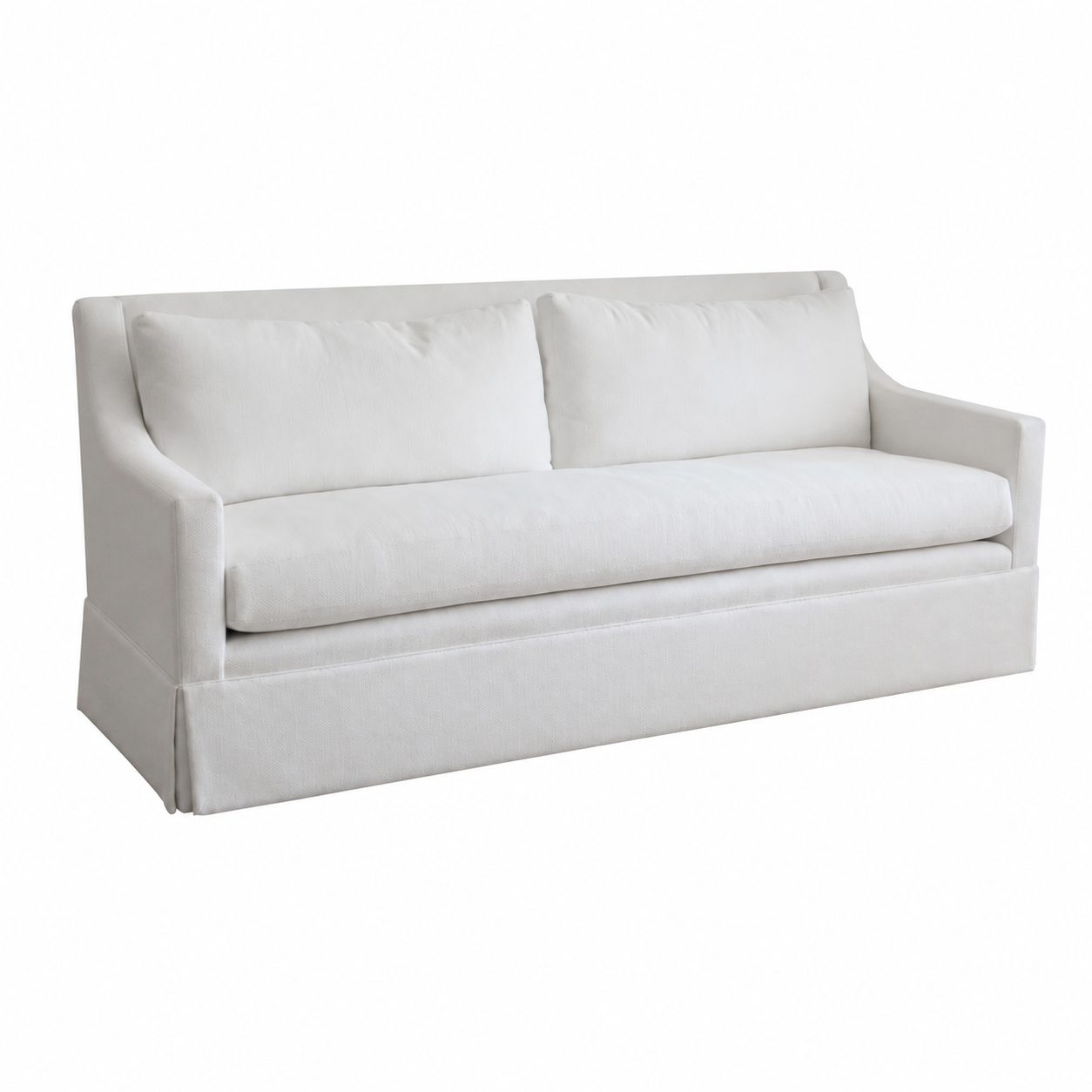 The Verellen Hannah Condo Sofa in Nit Witty Sea Salt features a white upholstered, compact three-seat design with straight arms and two large back cushions, shown against a plain white background.