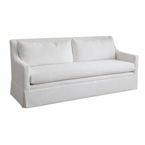 The Verellen Hannah Condo Sofa in Nit Witty Sea Salt features a white upholstered, compact three-seat design with straight arms and two large back cushions, shown against a plain white background.