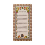 Promote the Harvest Gingham Market Pad by Rifle Paper Co., which features a charming border of autumn vegetables and leaves, a festive turkey illustration at the bottom, and brown gingham-patterned edges. The center provides lined space with checkboxes to organize your Thanksgiving grocery list, while a convenient fridge magnet on the back keeps your notes within easy reach.