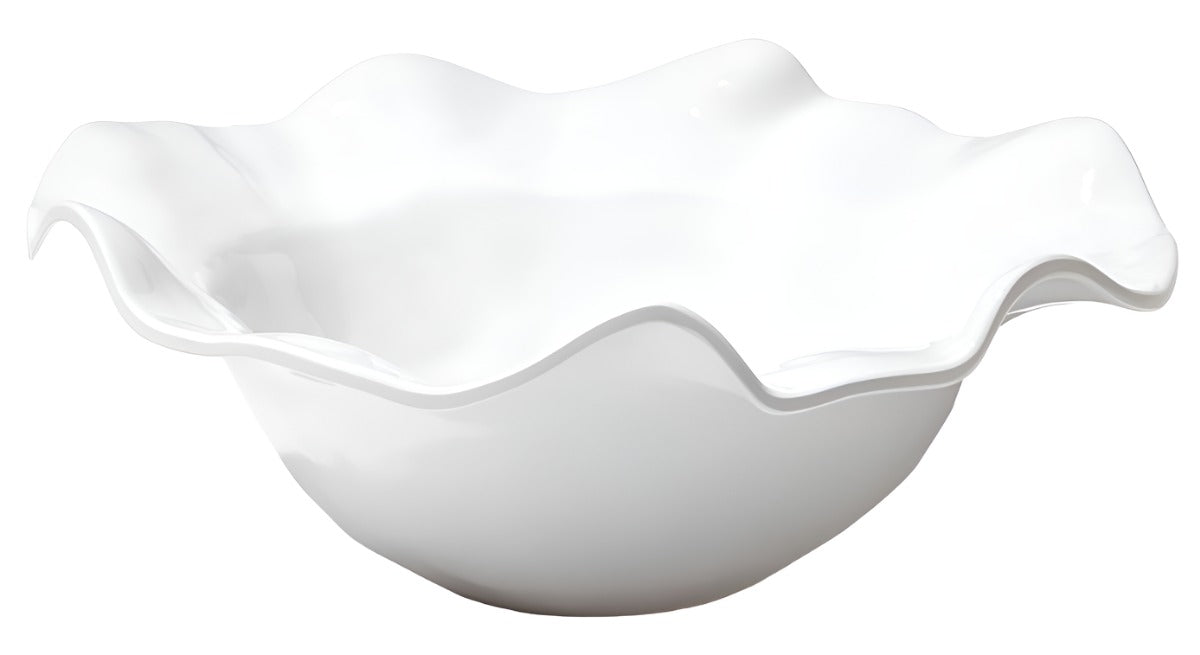 The Beatriz Ball Vida Havana Melamine Bowl Collection features a white medium bowl with a wavy, ruffled edge—crafted in luxury melamine for an elegant touch, shown against a plain white background.
