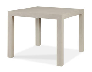 The Highland House Parsons Game Table in alabaster cerused oak features a light, plain square top and four straight legs, shown here on a white background.