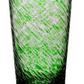 A tall glass from the Vanessa Green Collection by William Yeoward Crystal, featuring a textured green and clear swirl pattern that creates a striking optical illusion.