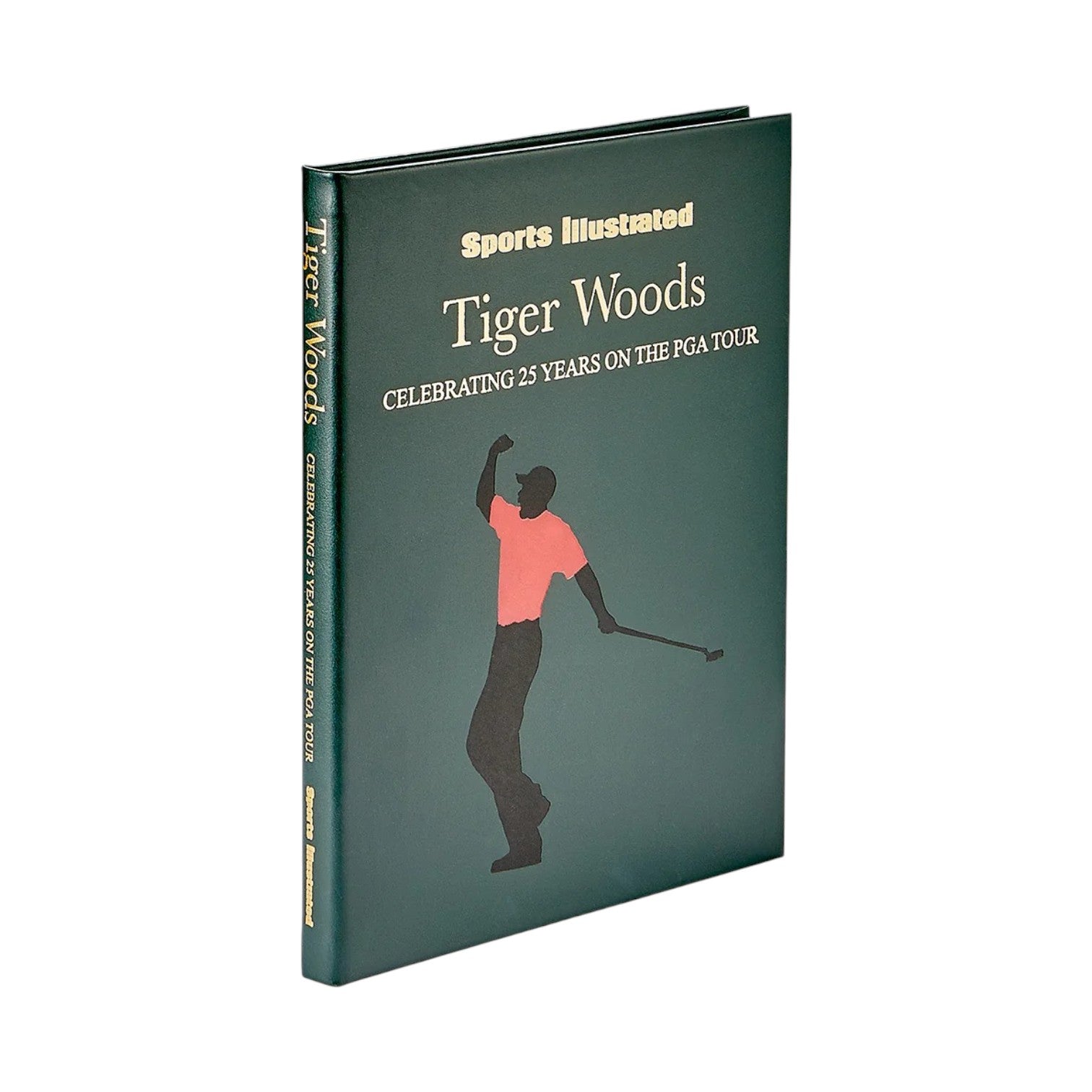 The hardcover illustrated gift book "Tiger Woods: Celebrating 25 Years on the PGA Tour" by Graphic Image features a cover with the golf legend’s silhouette.