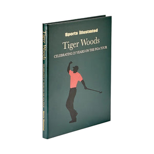 The hardcover illustrated gift book "Tiger Woods: Celebrating 25 Years on the PGA Tour" by Graphic Image features a cover with the golf legend’s silhouette.