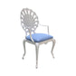 The Hive Vintage Shell Chair Set features mid-century design with a white shell-shaped backrest, curved armrests, and blue upholstered seats—perfect as accent seating against a plain white background.